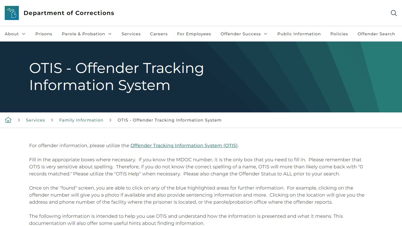 OTIS - Offender Tracking Information System - State of Michigan