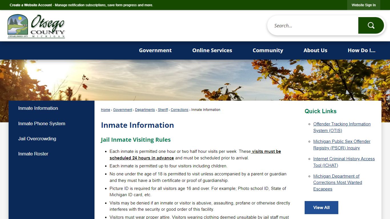 Inmate Information | Otsego County, MI